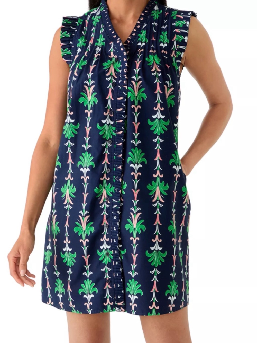 Crown & Ivy Women's Navy Floral Print Sleeveless Dress. Size L